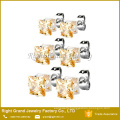 Stainless Steel Mixed Color Square Shaped Cubic Zirconia Ear Studs